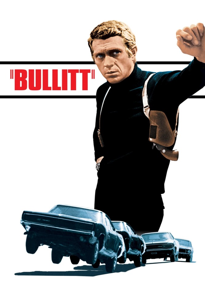 Movie cover for the 1968 action/crime movie 'Bullitt'.